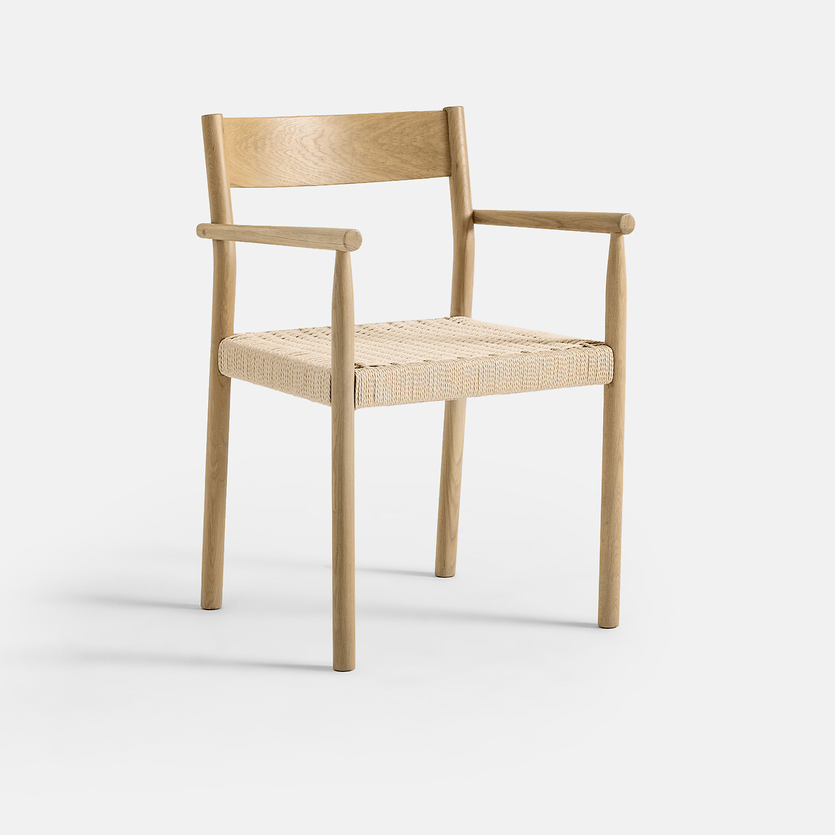 Silla de comedor de roble y chapa con efecto madera blanqueada y cuerda trenzada, TAGA natural, LA REDOUTE INTERIEURS