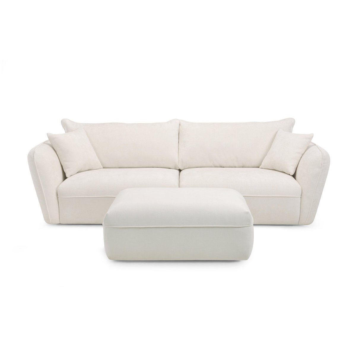 Canapé droit fixe 3 places en tissu texturé avec pouf, LUIGI blanc, BOBOCHIC
