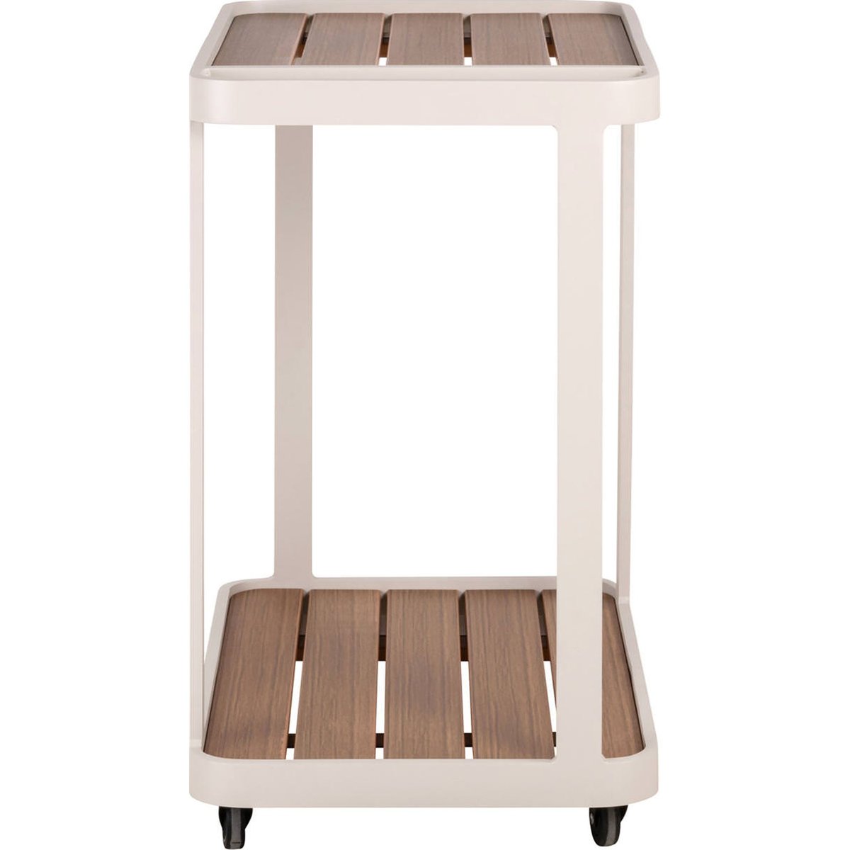 Desserte de jardin à roulettes en aluminium beige et effet bois, RECOLLECTION