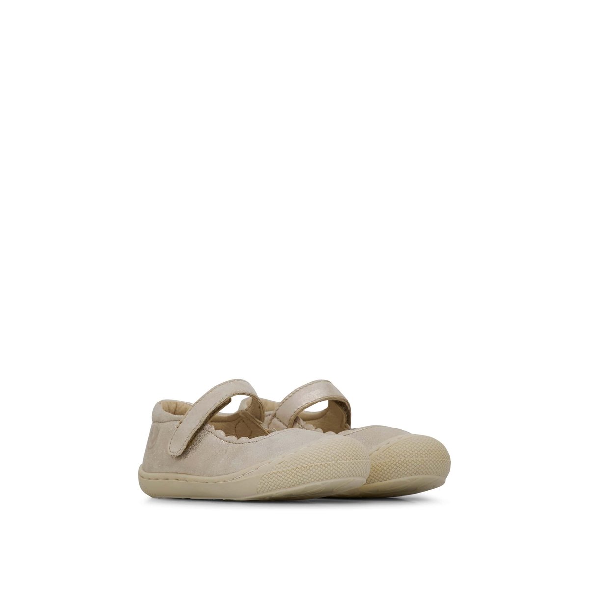 Ballerines premiers pas en cuir laminé avec sangle DORSIA platine, NATURINO