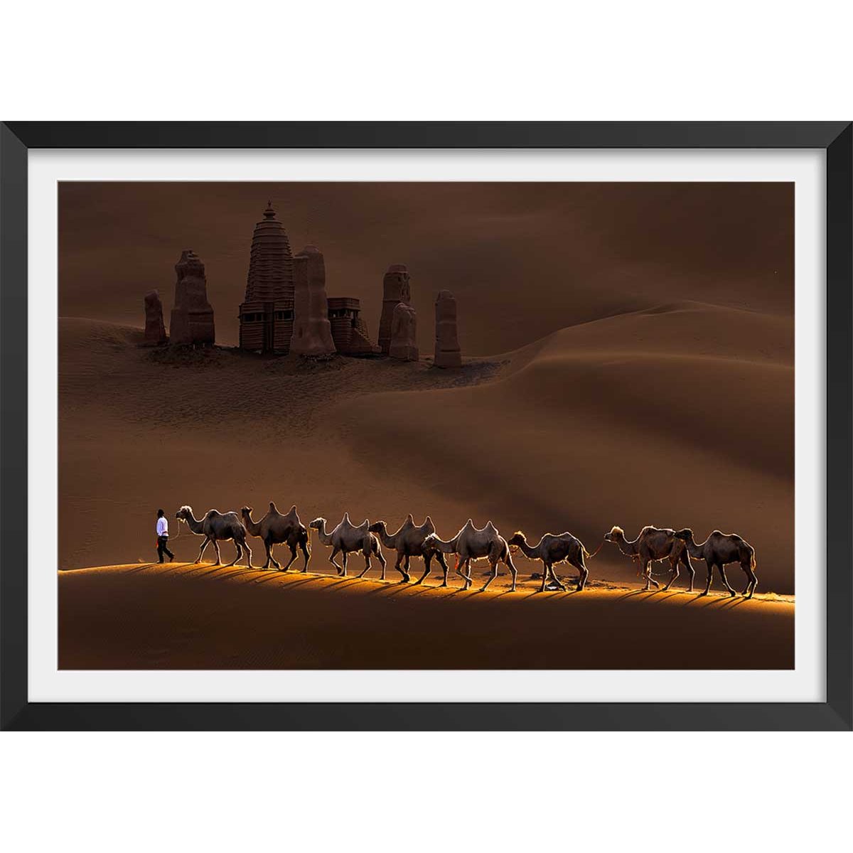Affiche desert du Kumtag affiche + cadre en bois - noir, HEXOA