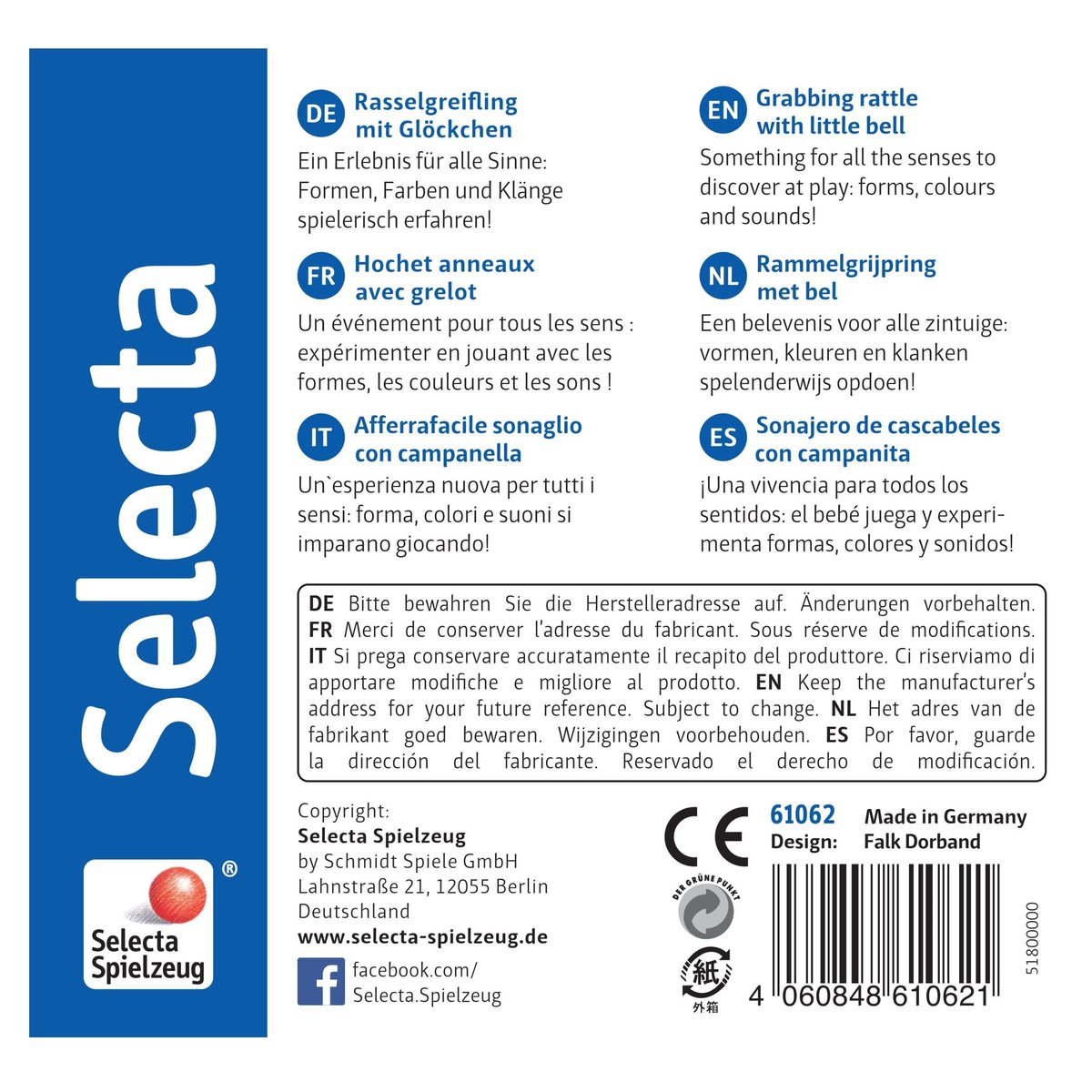 Hochet Girali Colori bleu, SELECTA