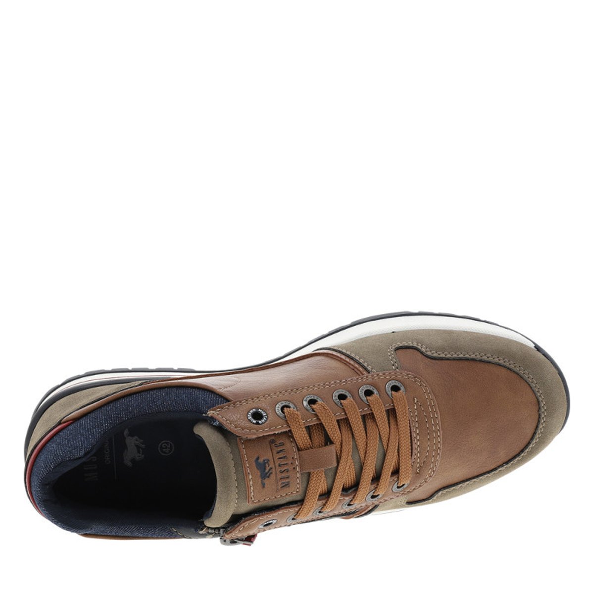 Baskets cognac à talon plat avec des lacets et un zip latéral brun, MUSTANG