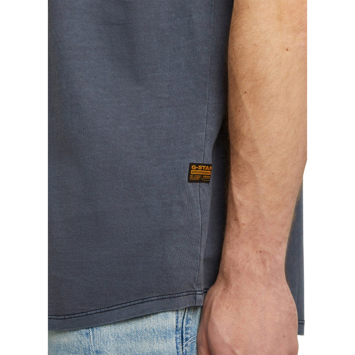 T-shirt en coton biologique vert d'eau uni avec un logo sur le coeur bleu, G-Star RAW