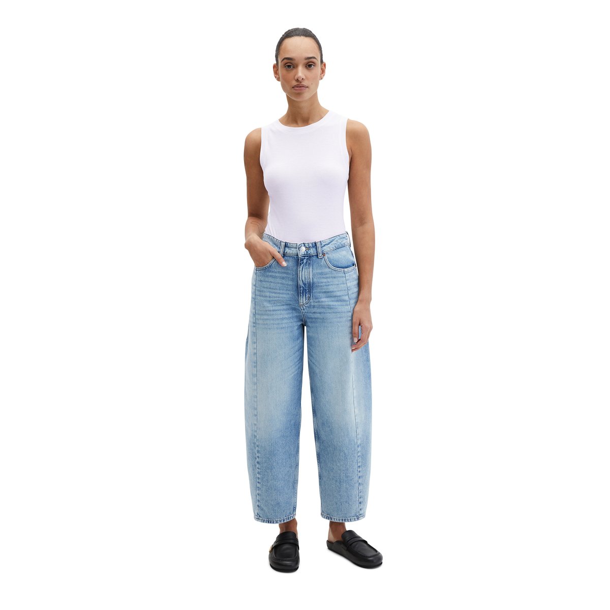 Jeans modèle Lara barrel cropped en pur coton bio bleu clair, MARC O'POLO