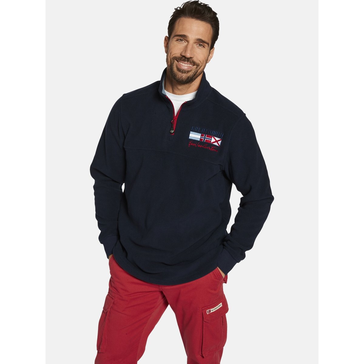 sweatshirt polaire SIETSE bleu foncé, JAN VANDERSTORM