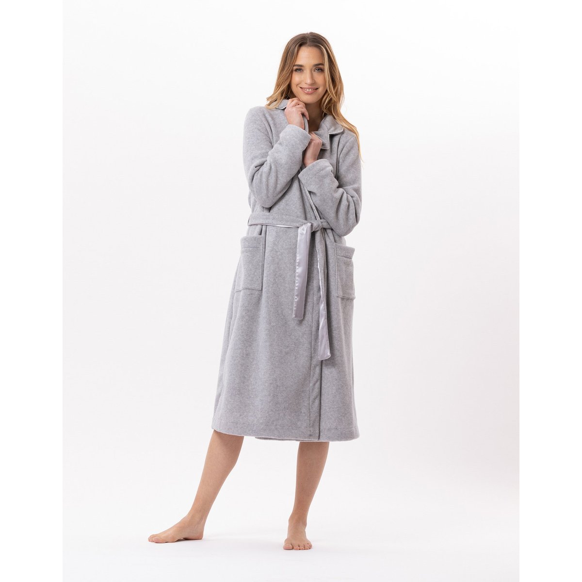 Peignoir croisé en polaire ESSENTIEL H65A gris, LE CHAT