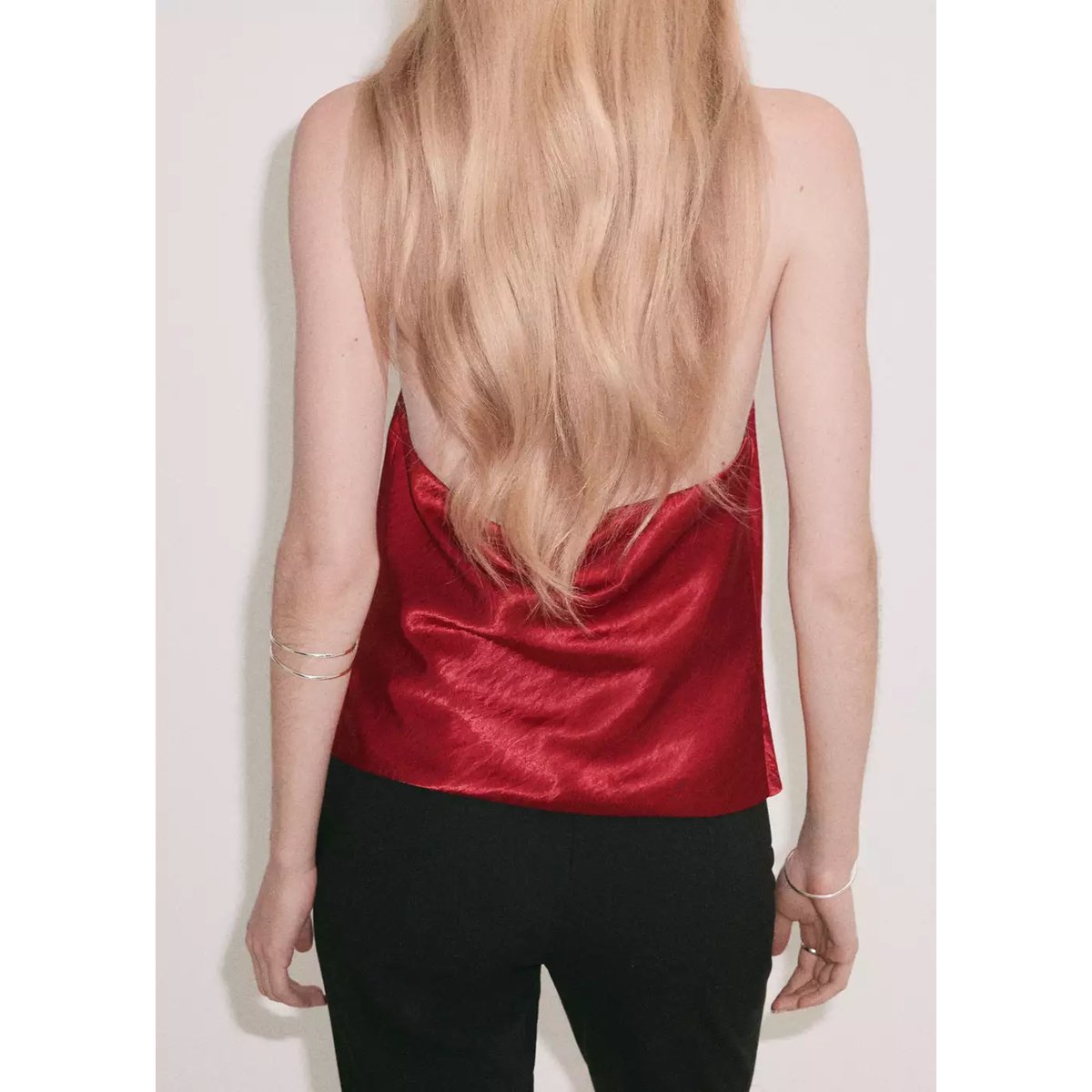 Top halter à encolure drapé rouge, MANGO