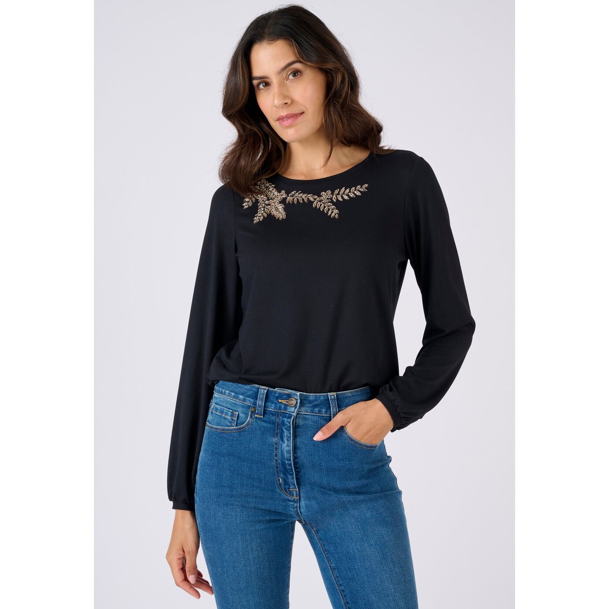 T-shirt maille chaude col fantaisie noir, DAMART