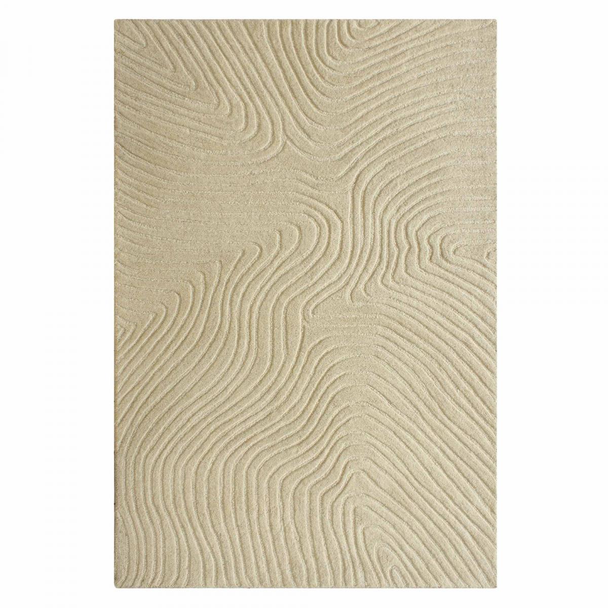 Tapis salon VYTA fait à la main en Laine, motif design ton sur ton beige, UN AMOUR DE TAPIS