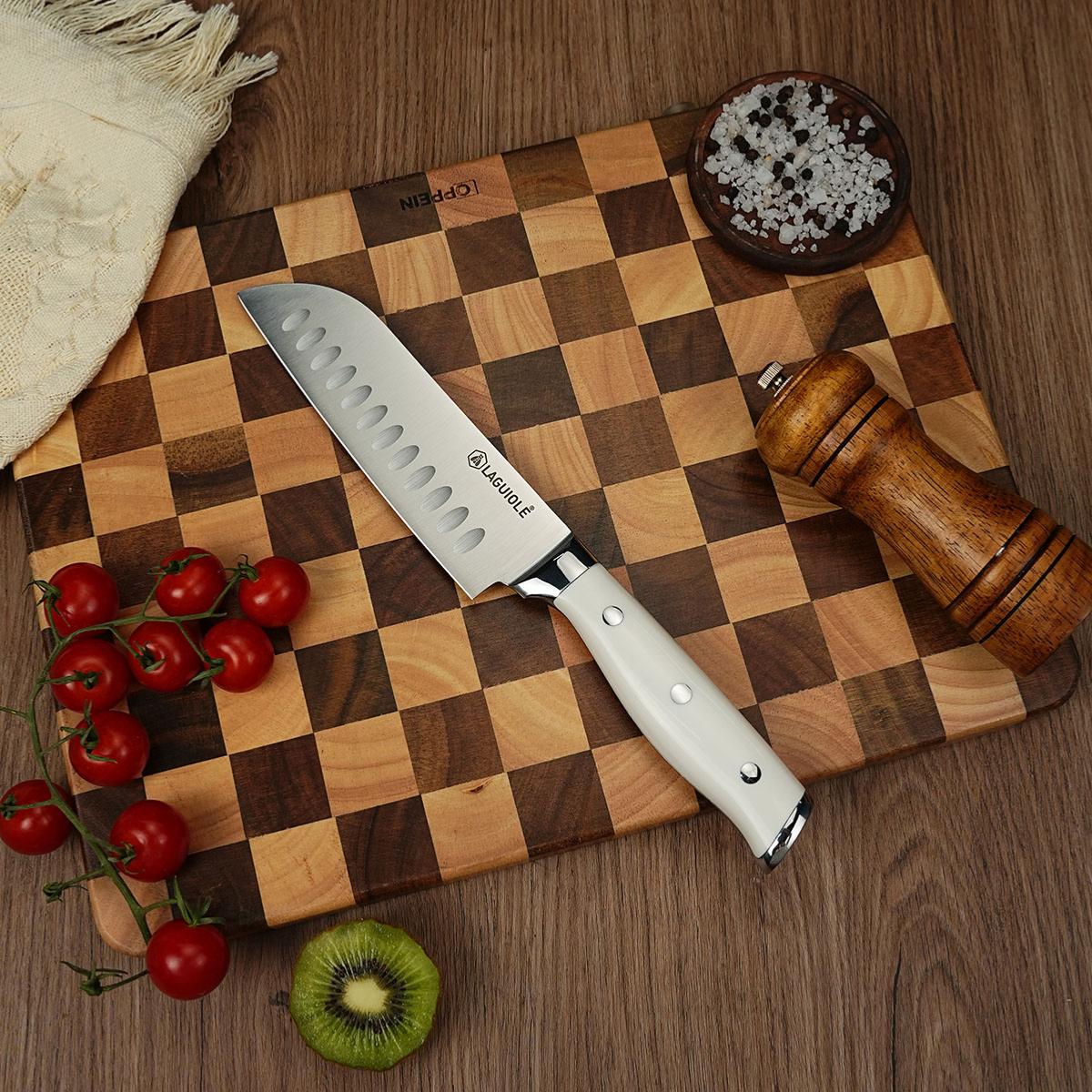 Couteau santoku blanc 29cm - "Elégance" couleur unique, LAGUIOLE CUISSON