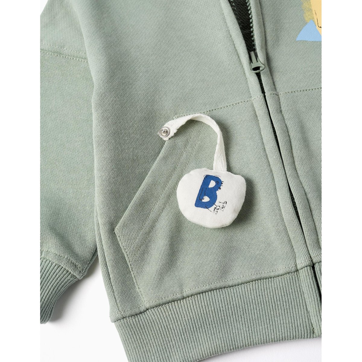 Sweat zippé en coton avec capuche et imprimé ours vert, ZIPPY