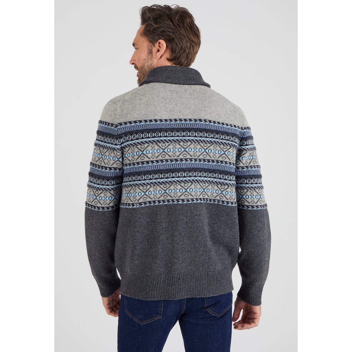 Gilet zippé mélange laine maille jacquard gris jacquard, DAMART