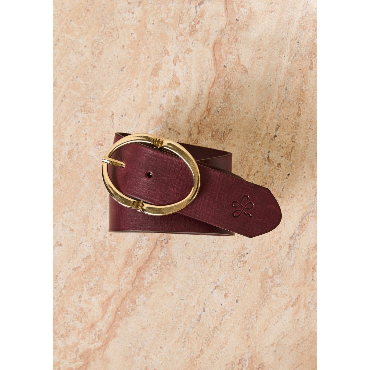 Ceinture en cuir boucle ovale bordeaux, LA FEE MARABOUTEE