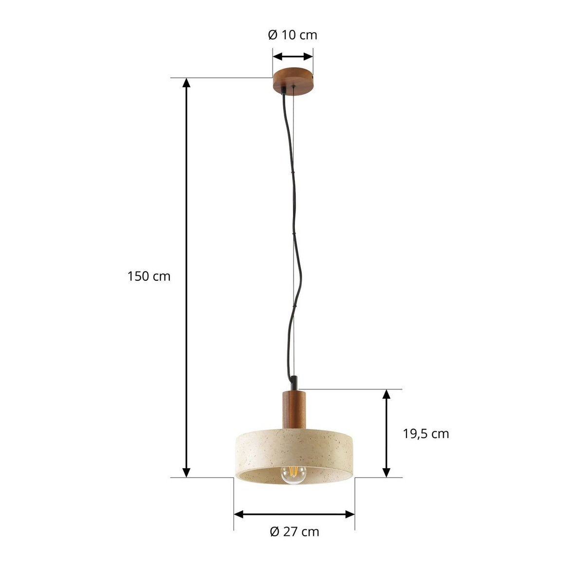 Suspension moderne, Carlotta beige, bois foncé, LUCANDE