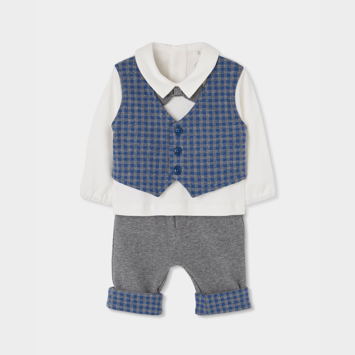 Ensemble bébé garçon maille à carreaux gris, BOBOLI