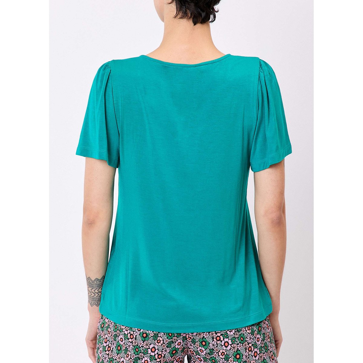 T-shirt maille fluide col V IRENE vert dark green, PRINCESSE NOMADE
