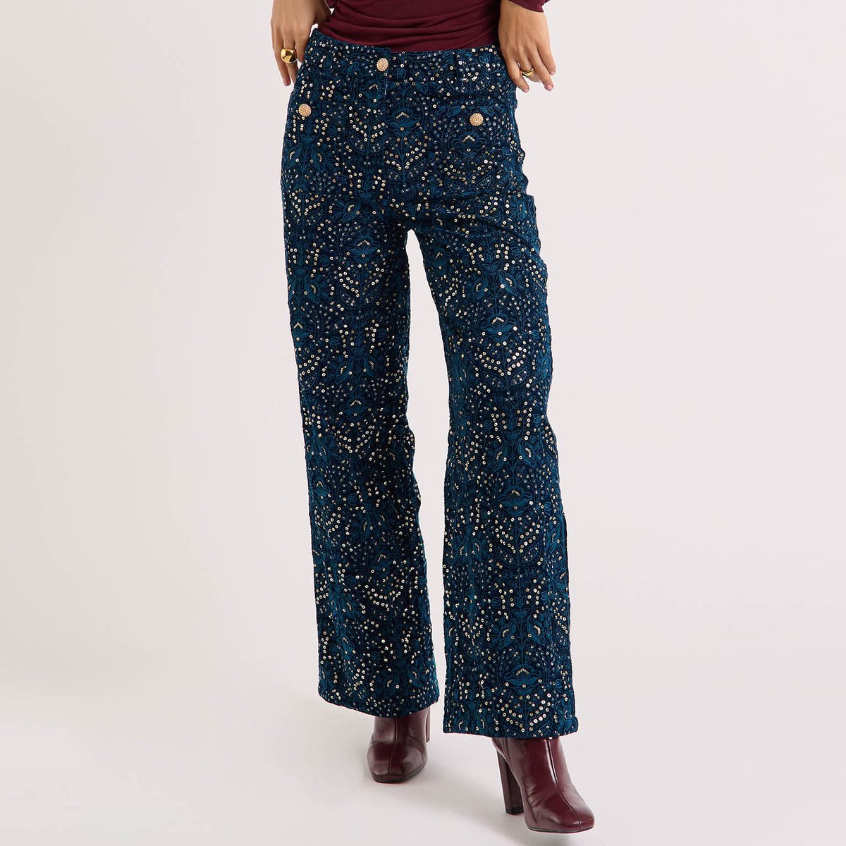 Pantalon velours et perles ELWEN bleu, WILD
