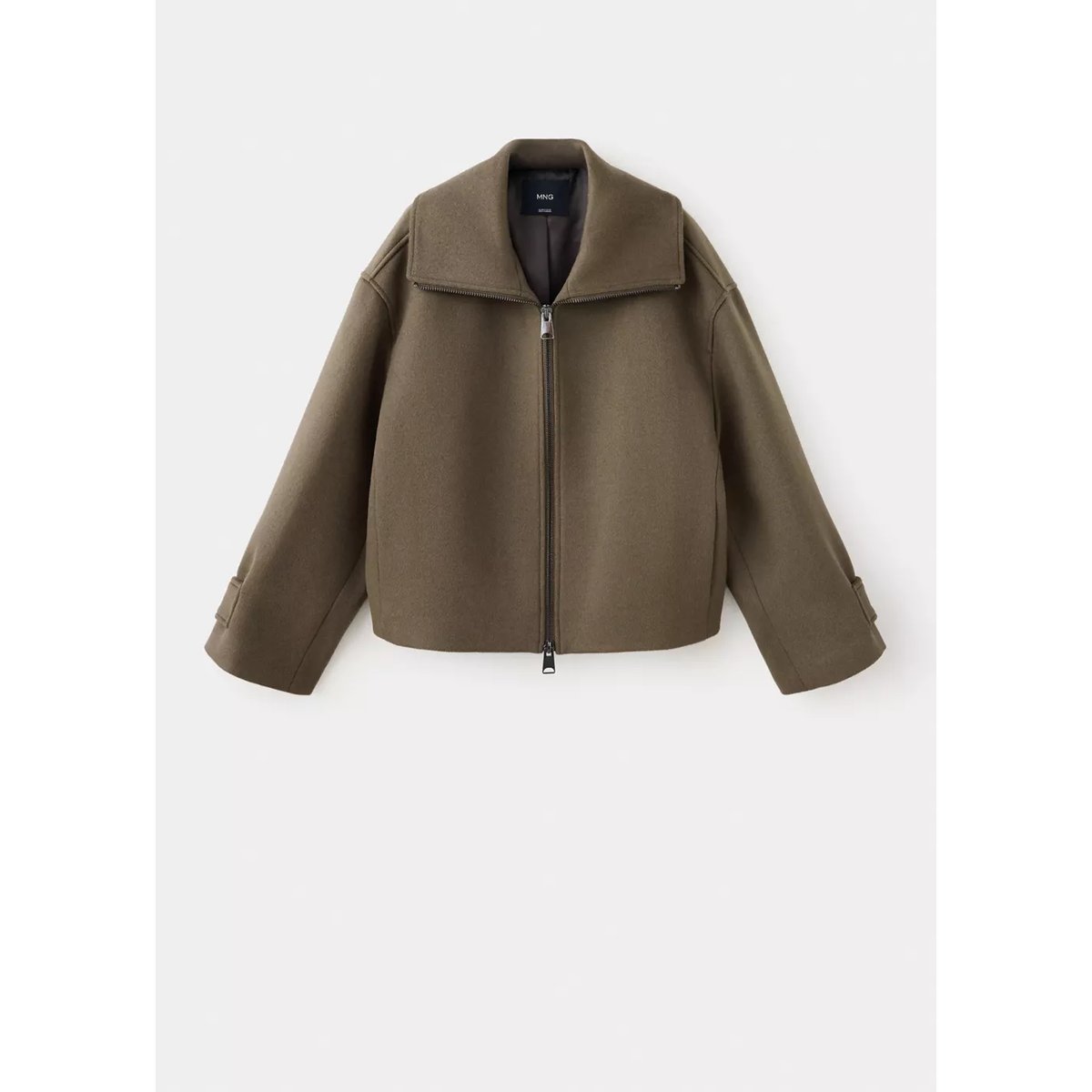 Veste à col montant avec fermeture éclair marron moyen, MANGO