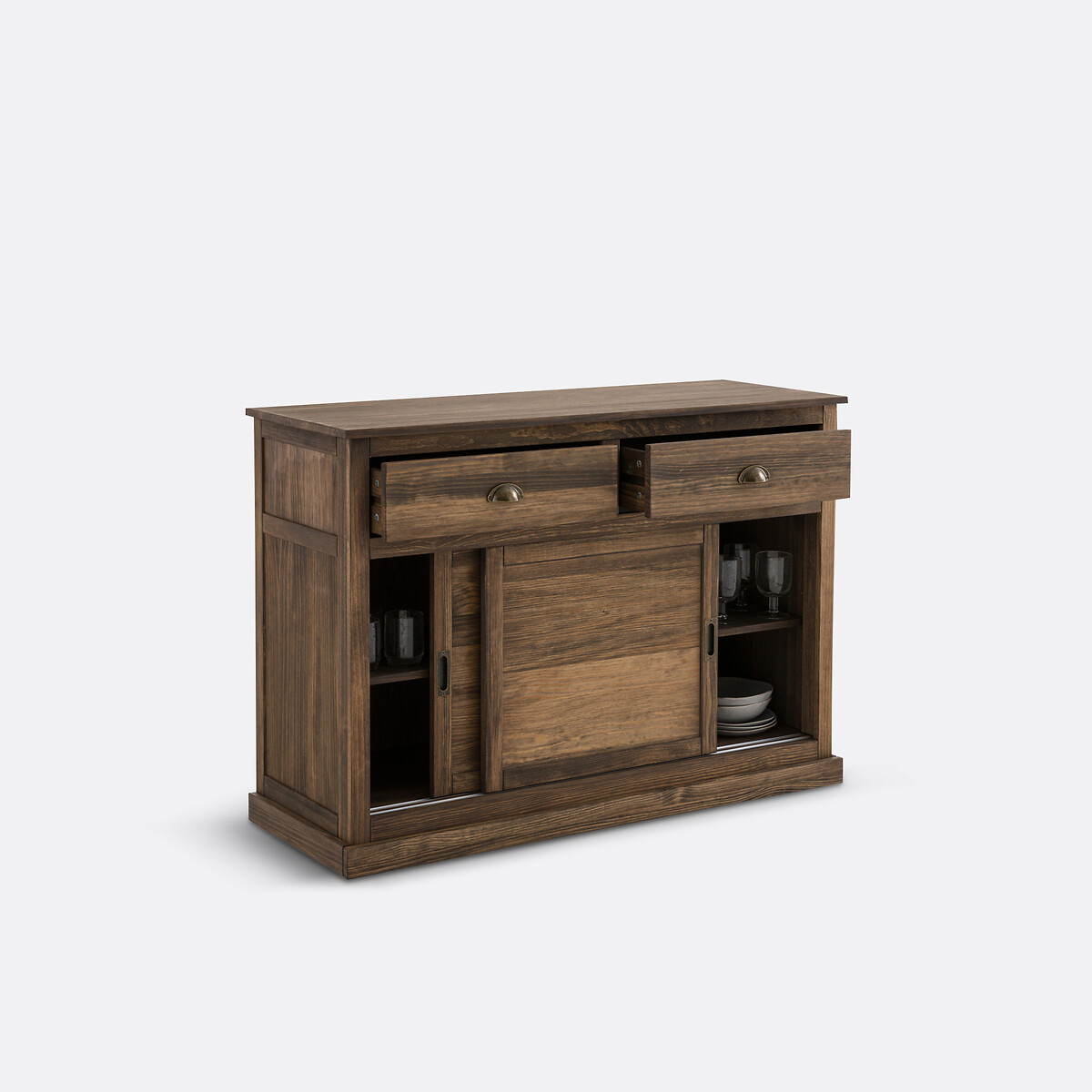 Buffet 2 portes 2 tiroirs pin massif et MDF, Lunja ciré naturel, LA REDOUTE INTERIEURS