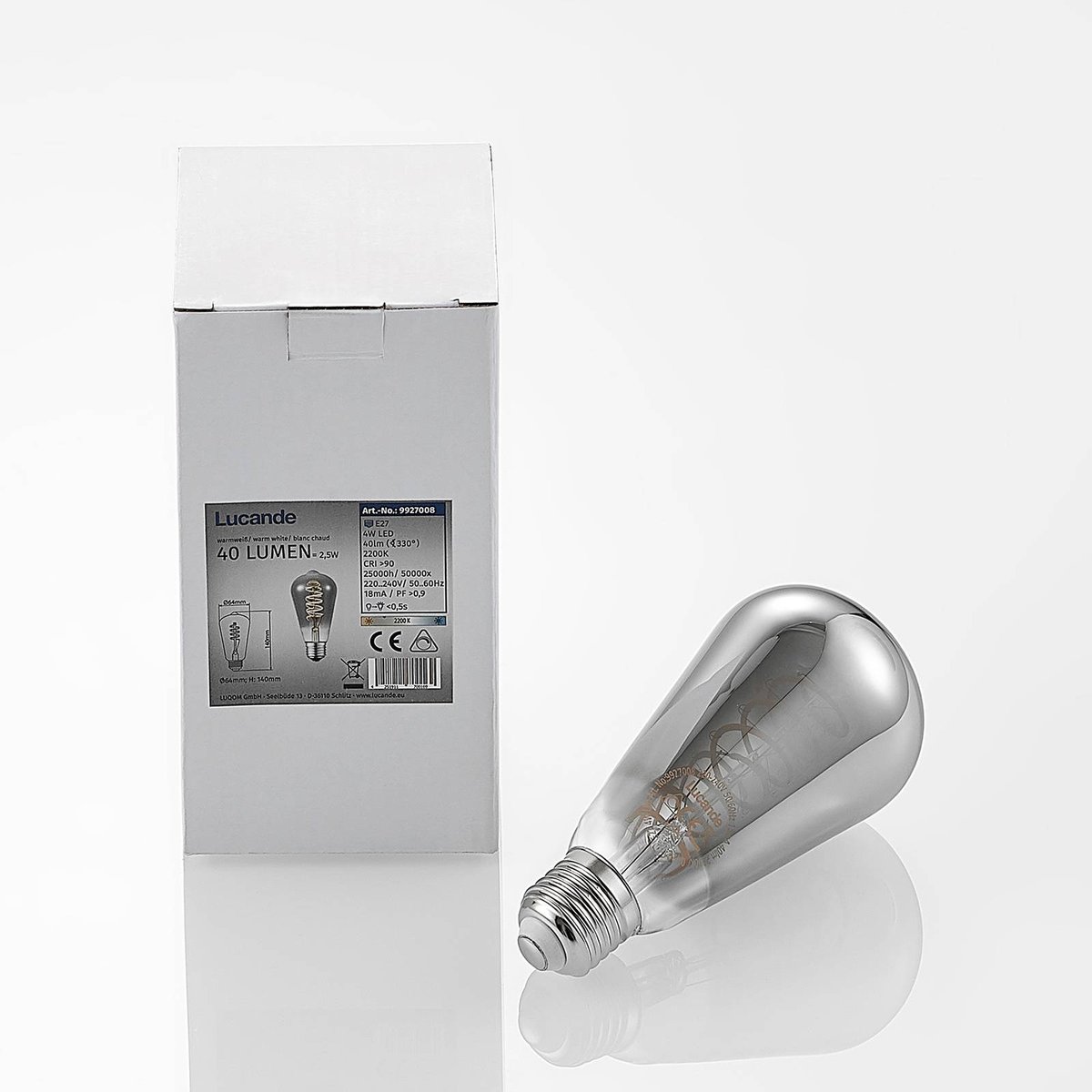 Ampoule E27 en verreLED titane, LUCANDE