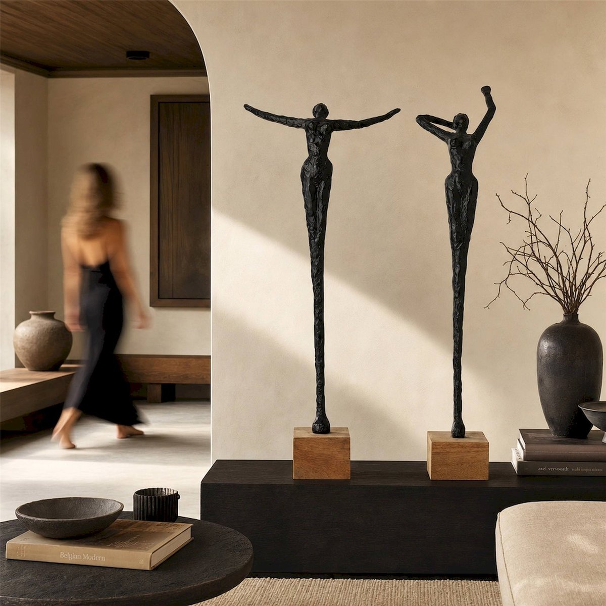 Statuettes femme élancées (lot de 2) naturel et noir, RECOLLECTION