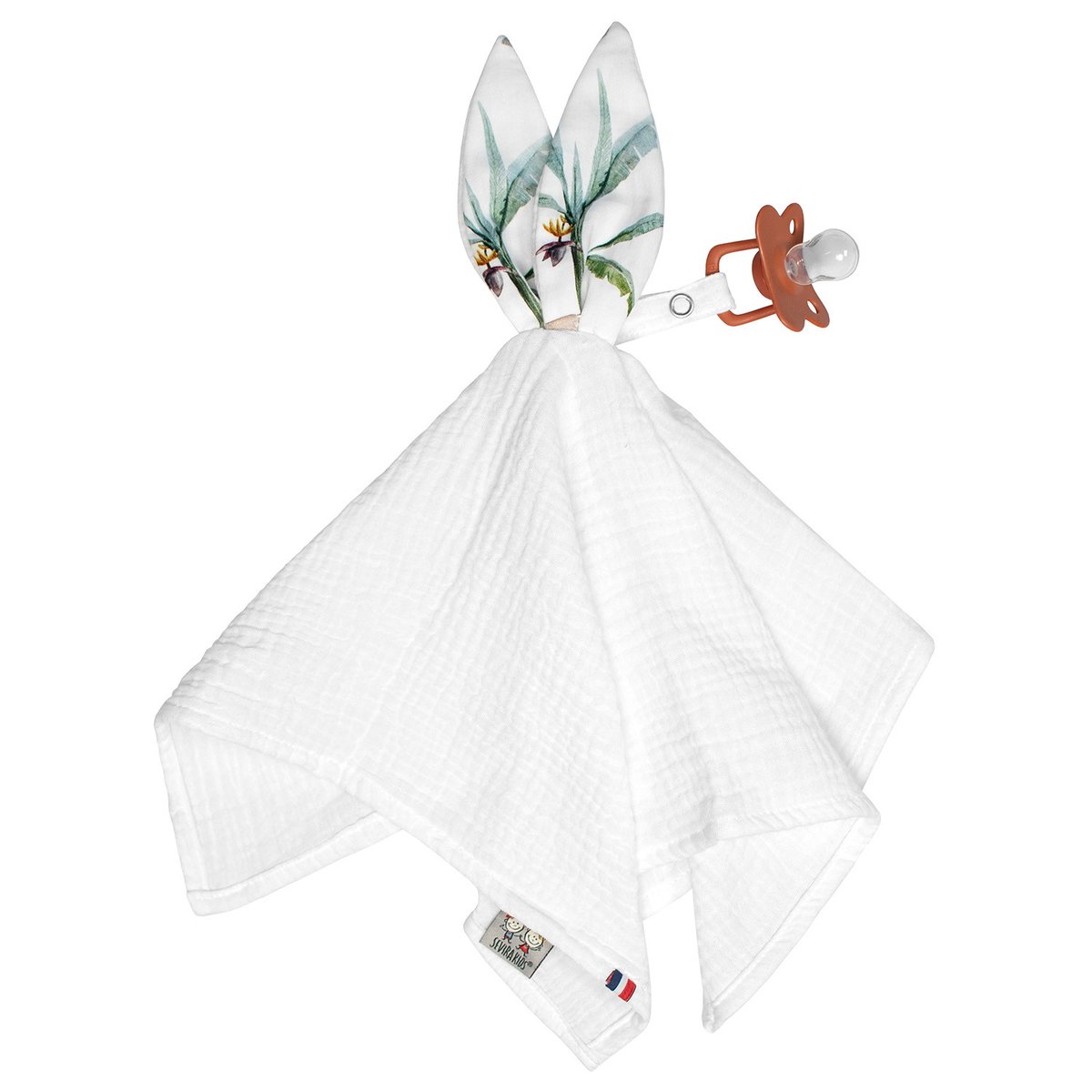 Doudou lapin attache tétine en coton SAFARI blanc, SEVIRA KIDS