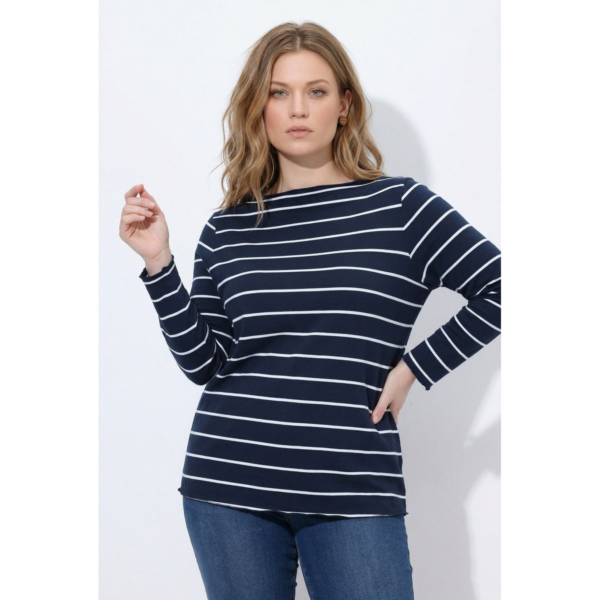 T-shirt en jersey bord-côte, coton bio marine, ULLA POPKEN