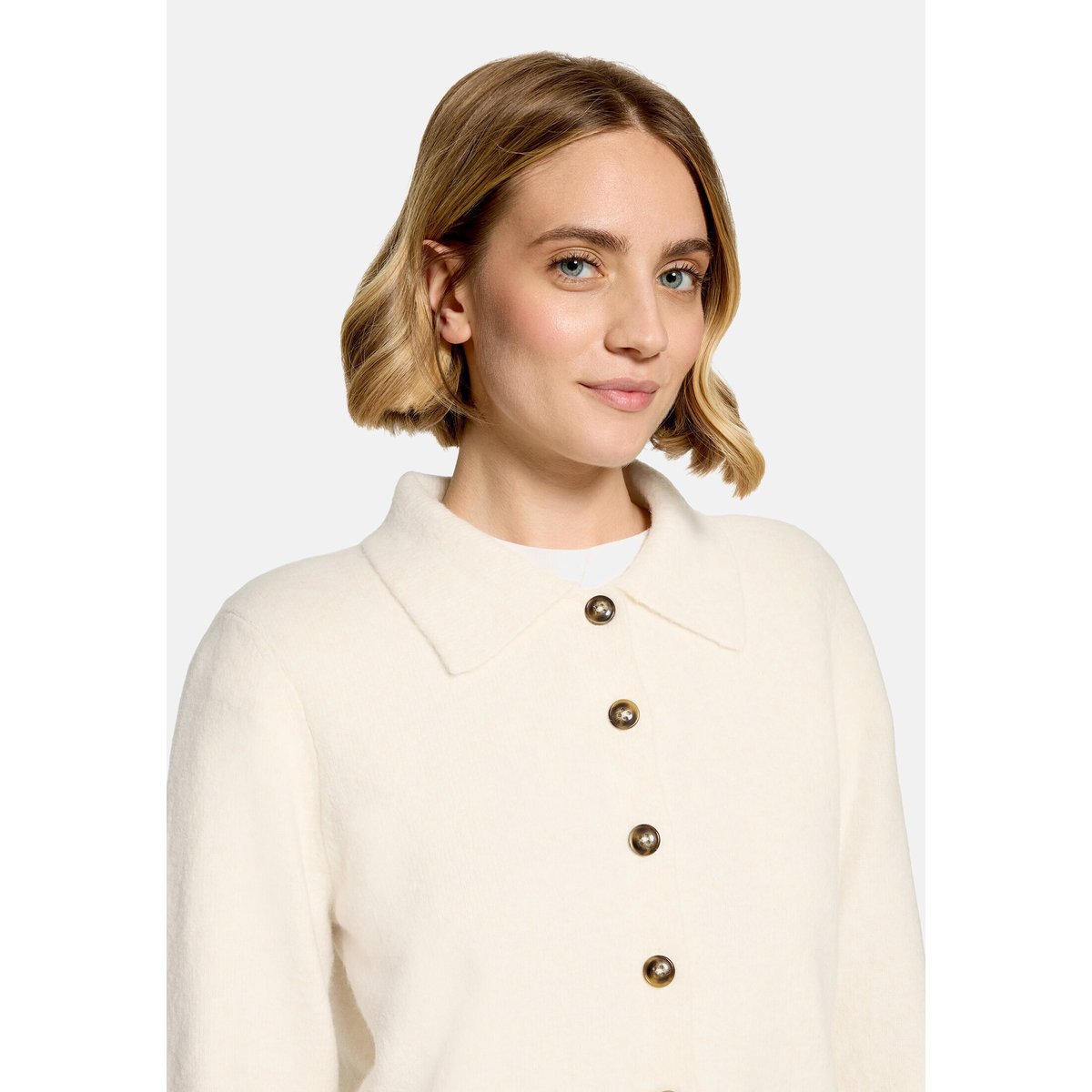 Cardigan en maille à col bright cream melange, CARTOON