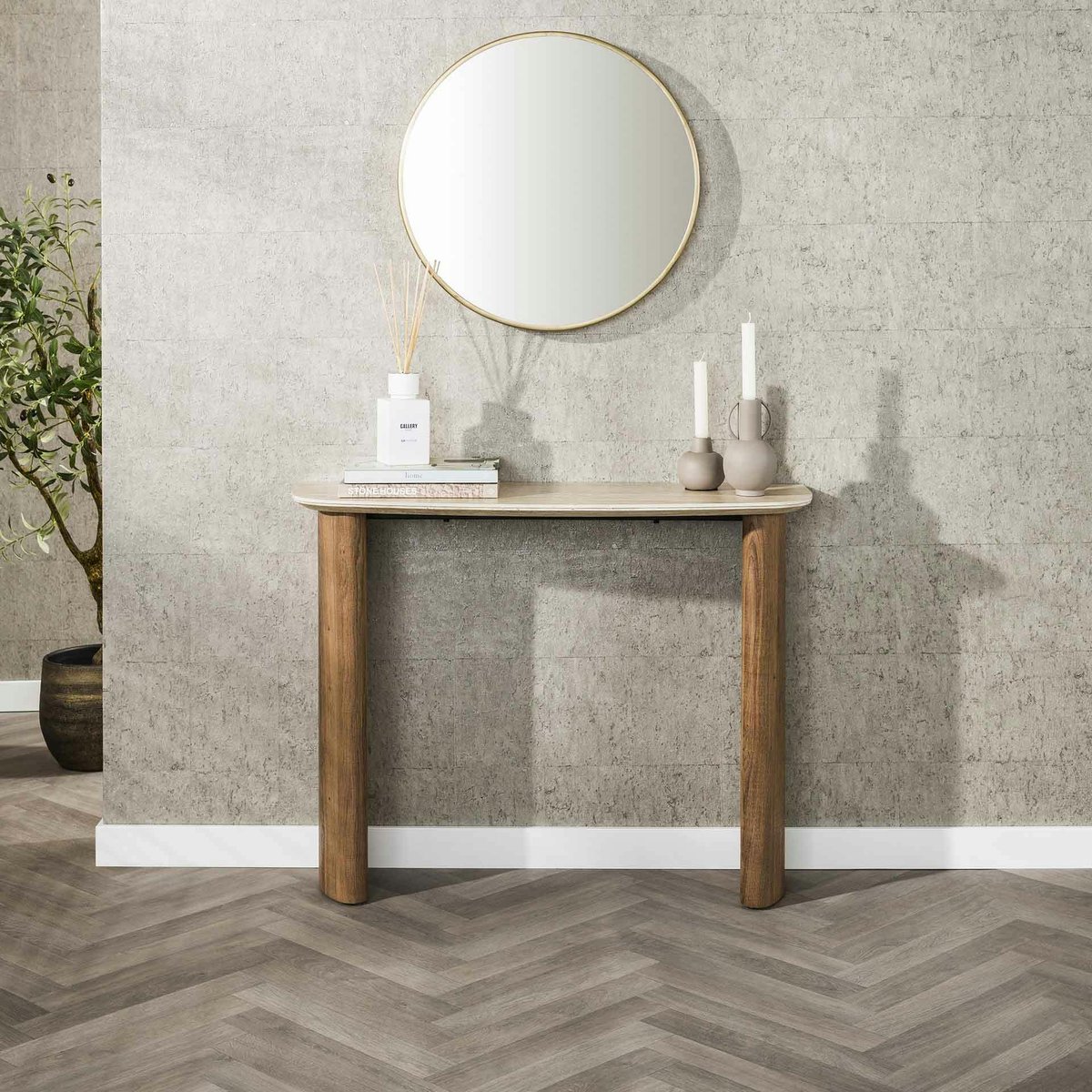 Console d'entrée en céramique effet travertin ASCOLI beige, PIER IMPORT