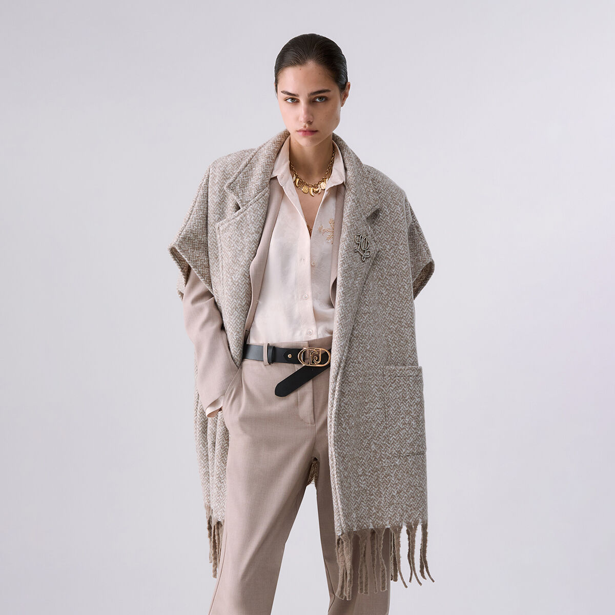 Poncho long en jacquard gris, LIU JO