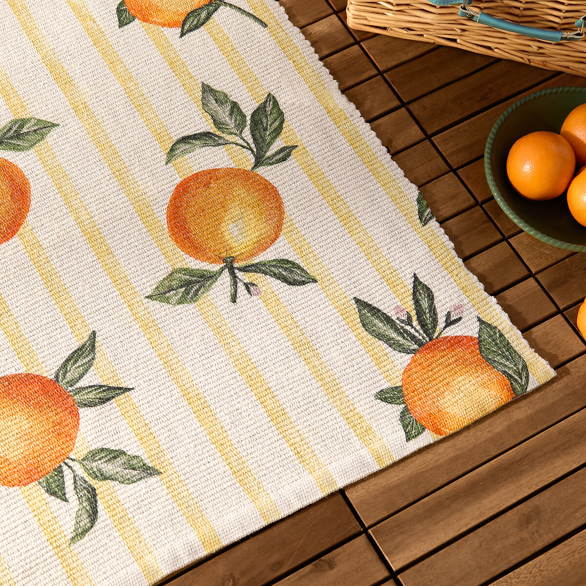 Fruits Oranges Gingham Check Indoor/Outdoor Rug yellow, FURN.