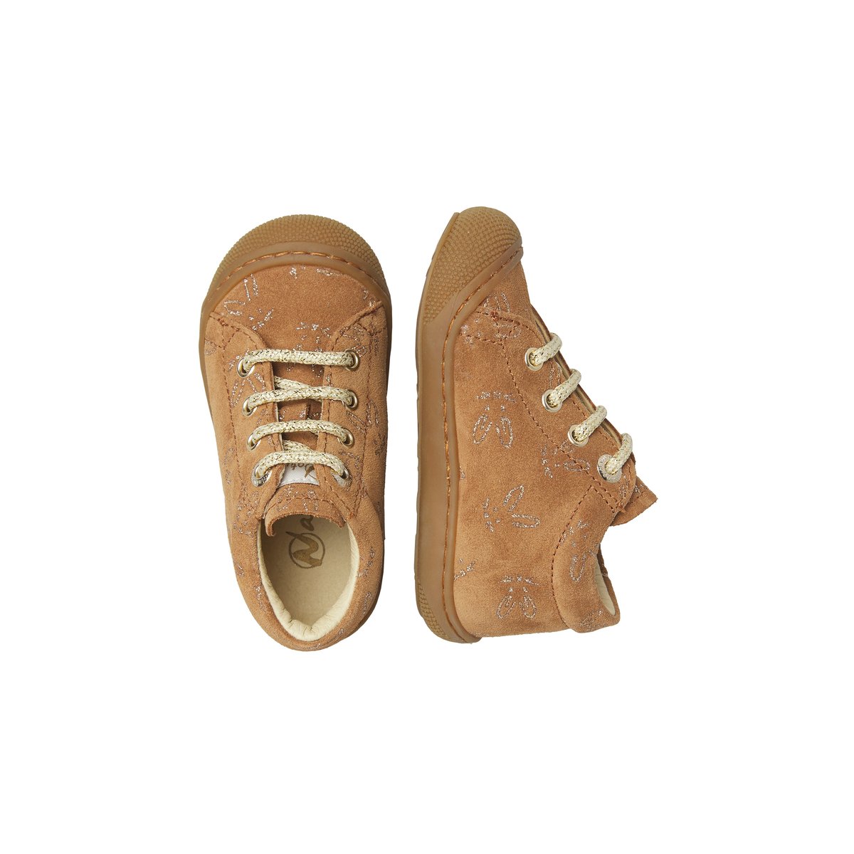 Chaussures premiers pas en suède COCOON marron-platine, NATURINO
