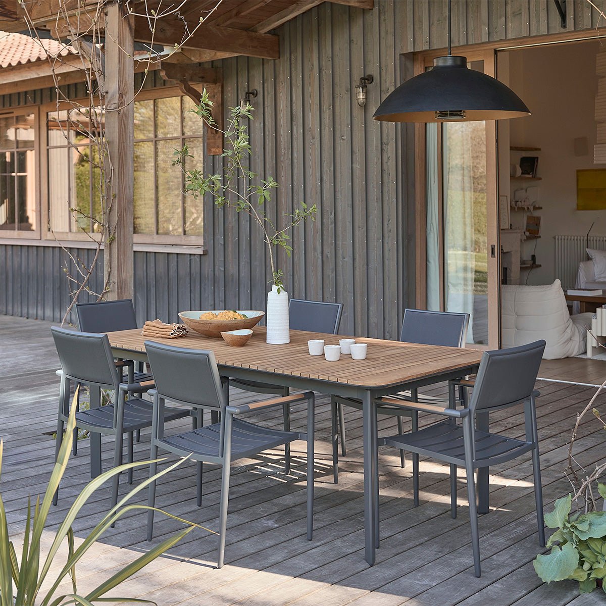 Fauteuil de jardin en aluminium et teck massif  SIENA noir, BERAH GETAH