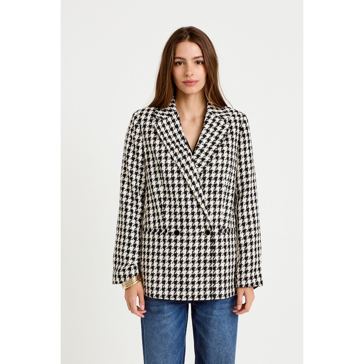 Veste tailleur Pied de poule noir, CACHE CACHE