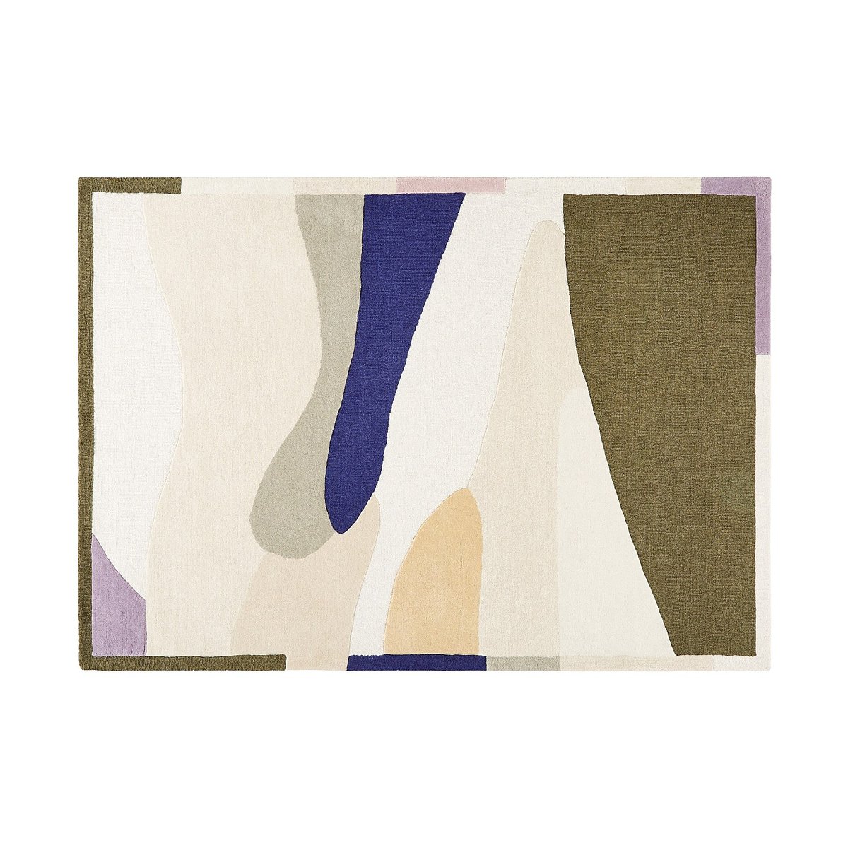 Tapis de salon laine AUBIN kaki, bleu roi, beige, multicolore, HABITAT