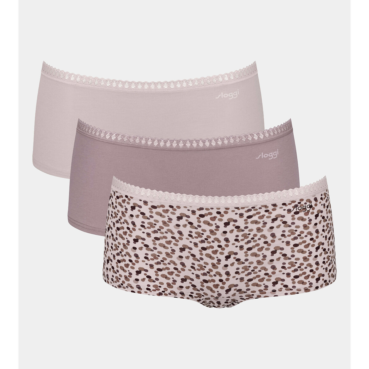 Lot de 3 boxers en coton Go Crush rose+mauve+imprimé, SLOGGI