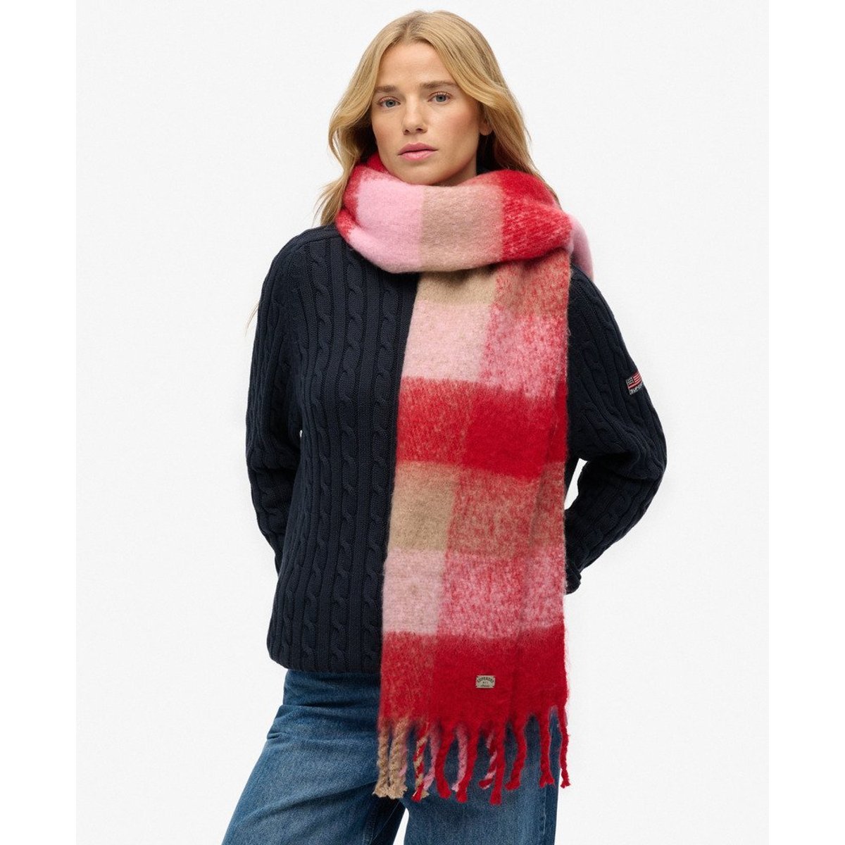 Écharpe à motif à carreaux carreaux rose punch, SUPERDRY