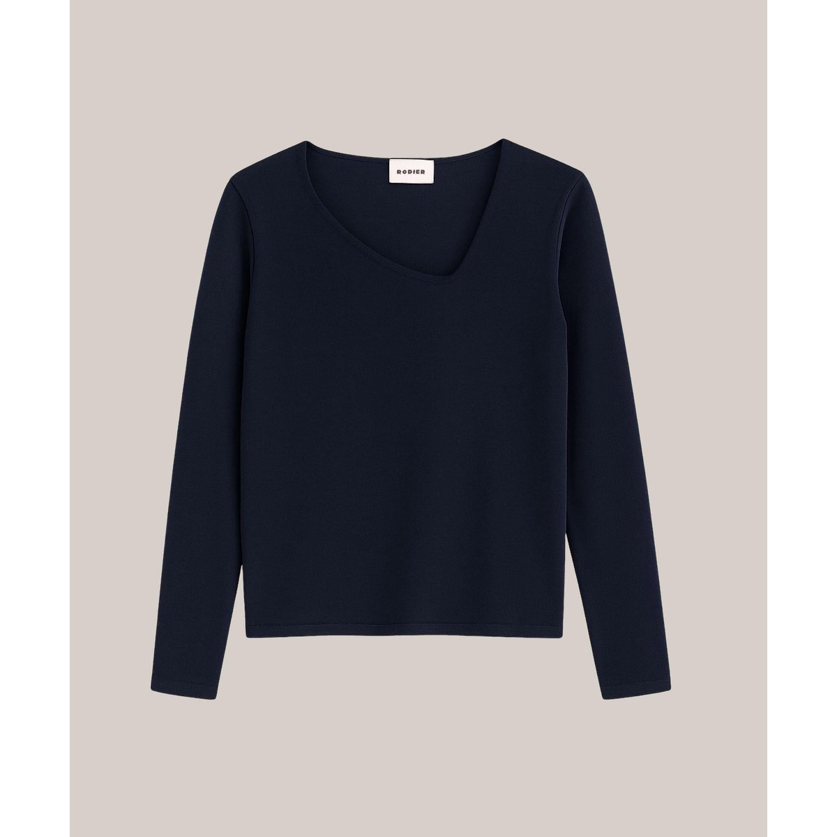 Pull encolure asymétrique en laine mérinos bleu marine, RODIER