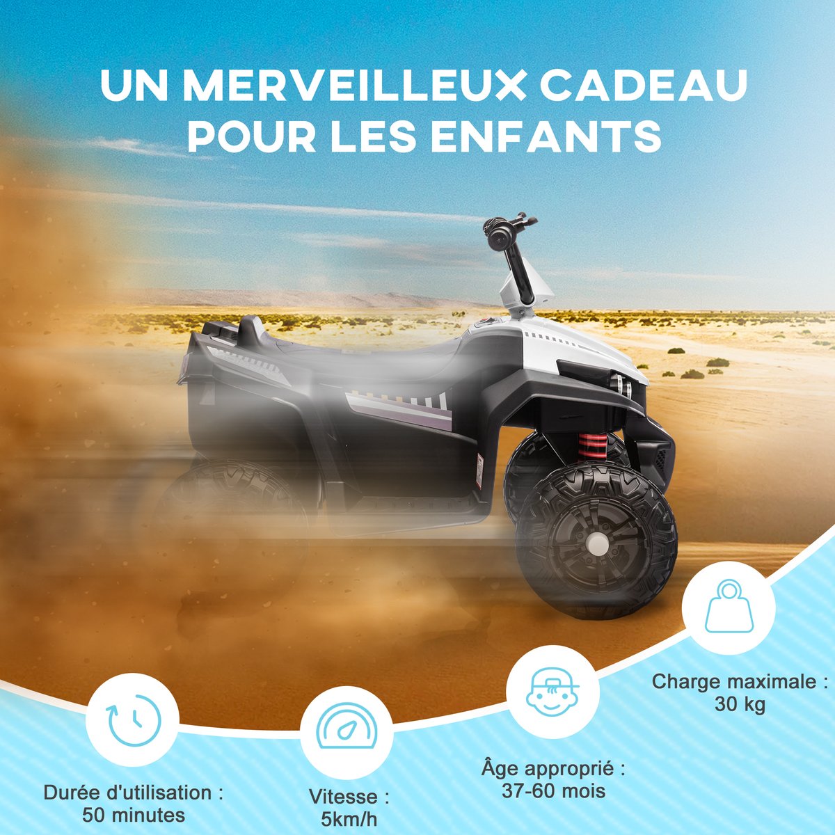 Voiture électrique à conducteur assis PP blanc, AIYAPLAY