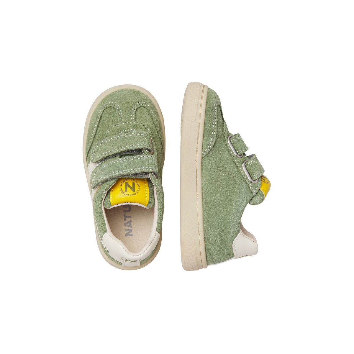 Baskets en cuir et en daim MARVES LOW VL. vert-jaune, NATURINO