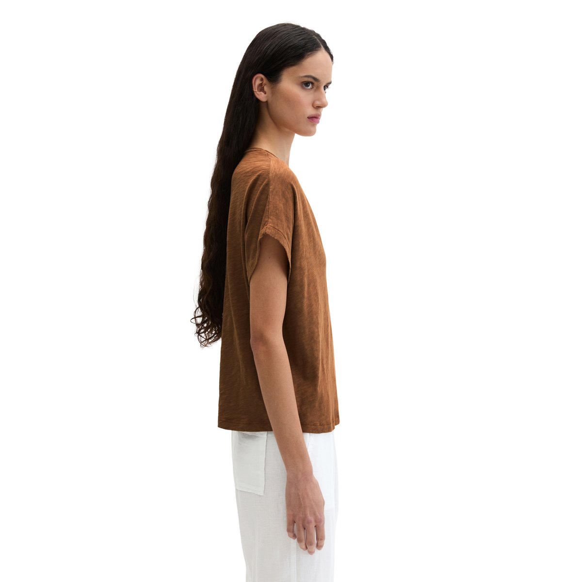 T-shirt loose en jersey slub marron, MARC O'POLO
