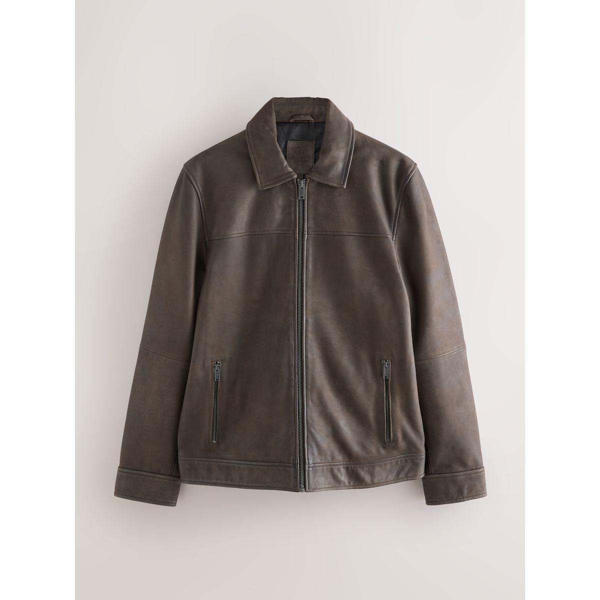Veste en cuir avec col Signature marron, NEXT