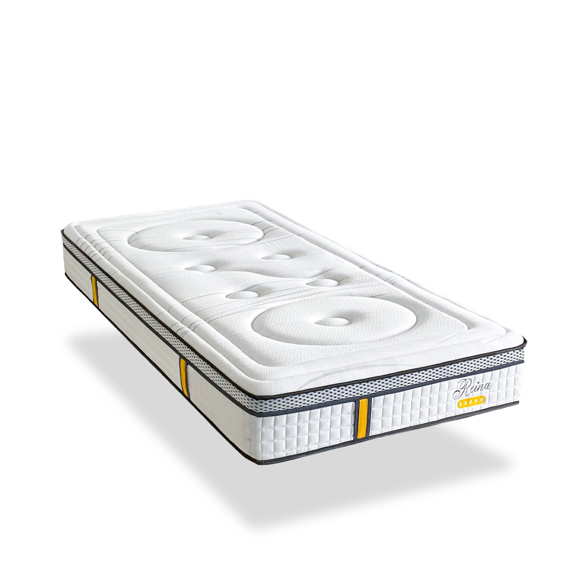 Pack Reina 2.0 140x200 cm Matelas Ressorts + Sommier Bois + Accessoires blanc, BELLECOUR