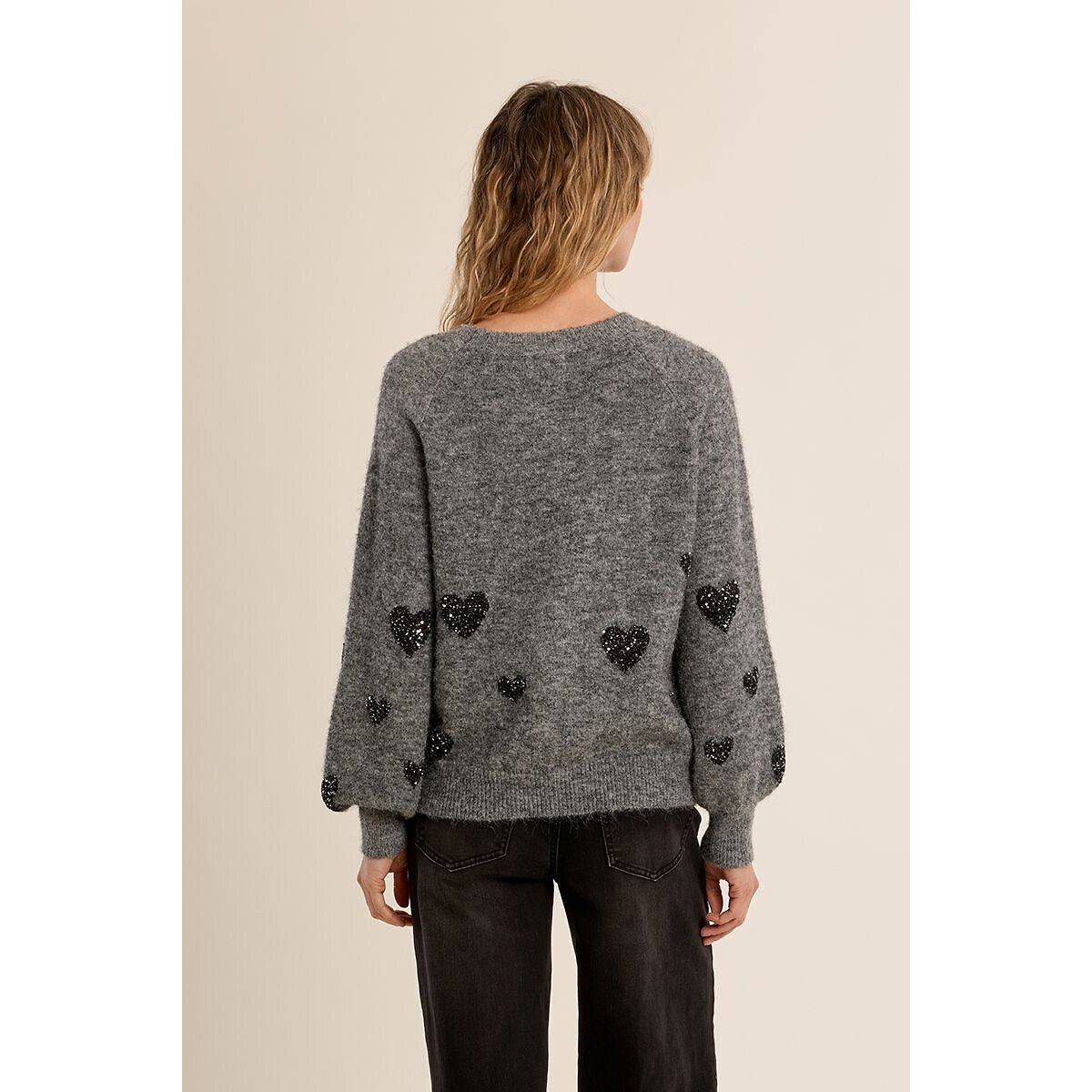 Crew Neck Jumper with Heart Detailing grey, MOLLY BRACKEN