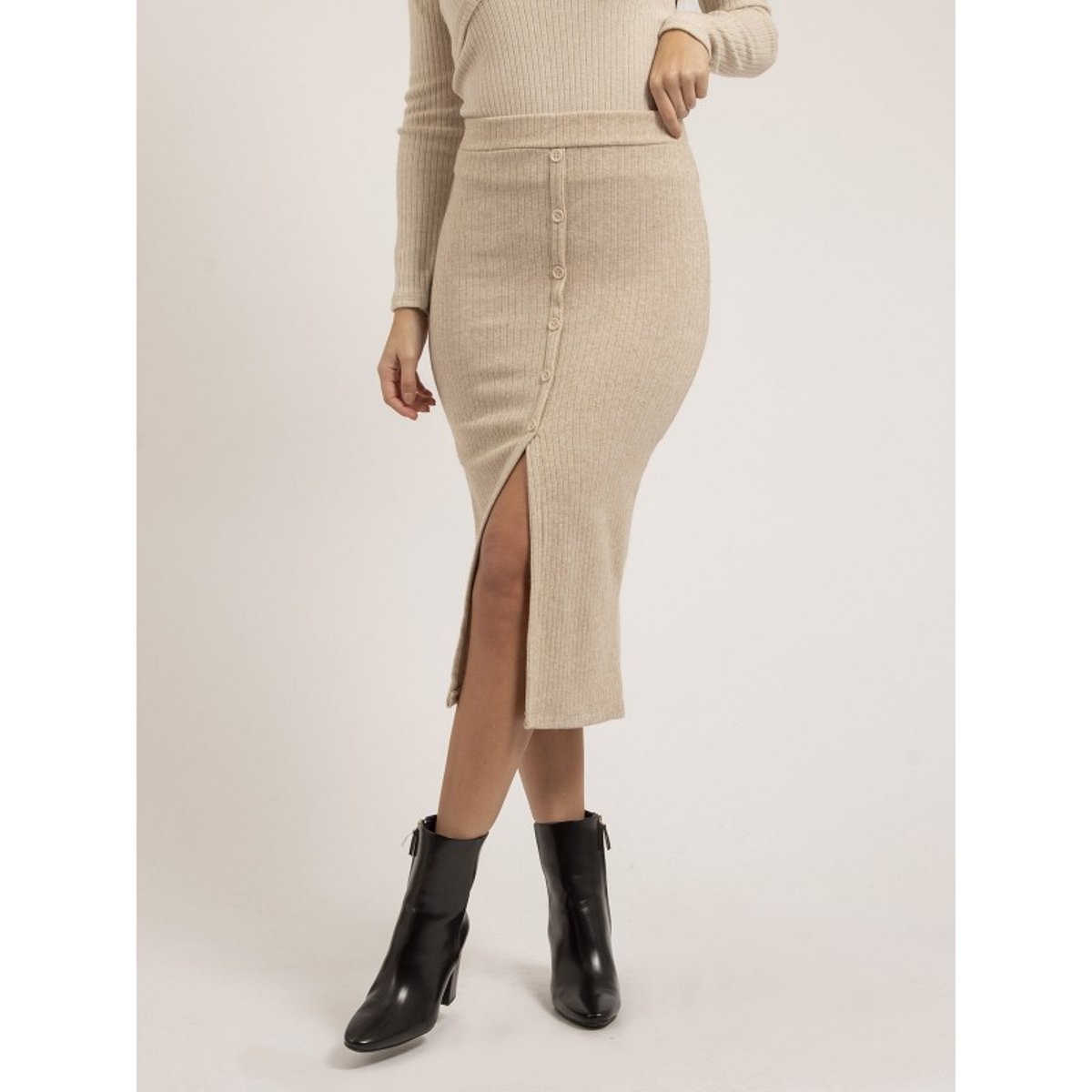 Jupe Mi-longue Maille Xashere beige, DONA LISA