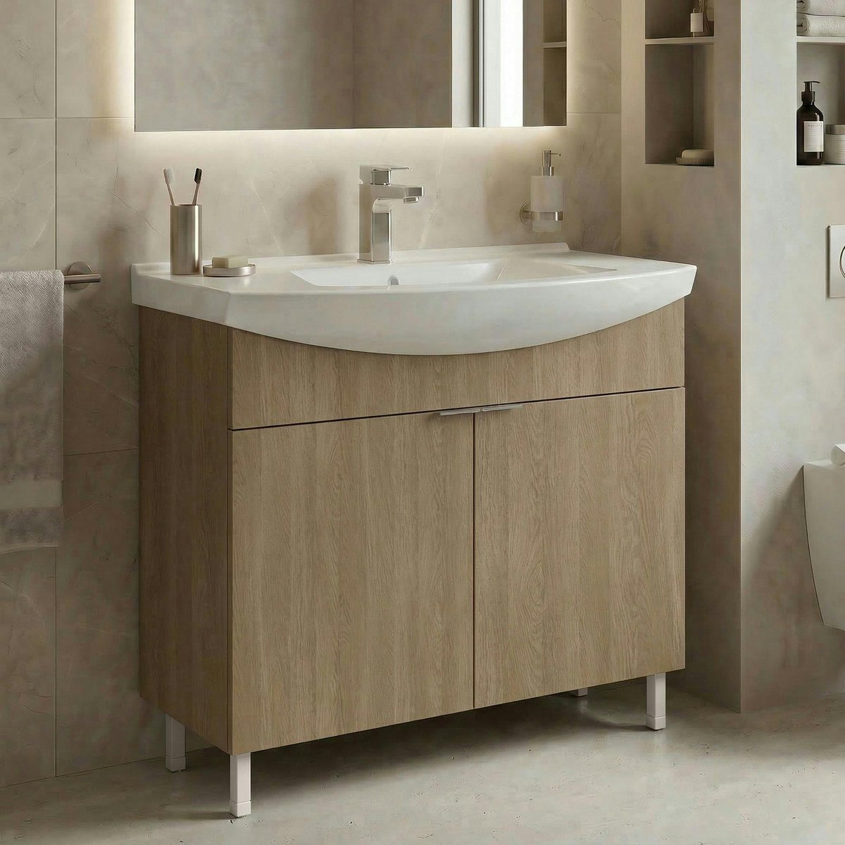 Meuble vasque 80 cm 2 portes UMI chêne, PIER IMPORT