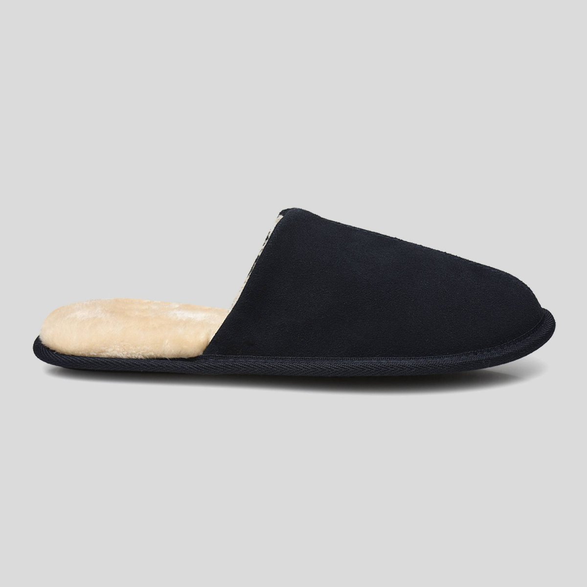 Mules fourrées en cuir suede marine, MONOPRIX