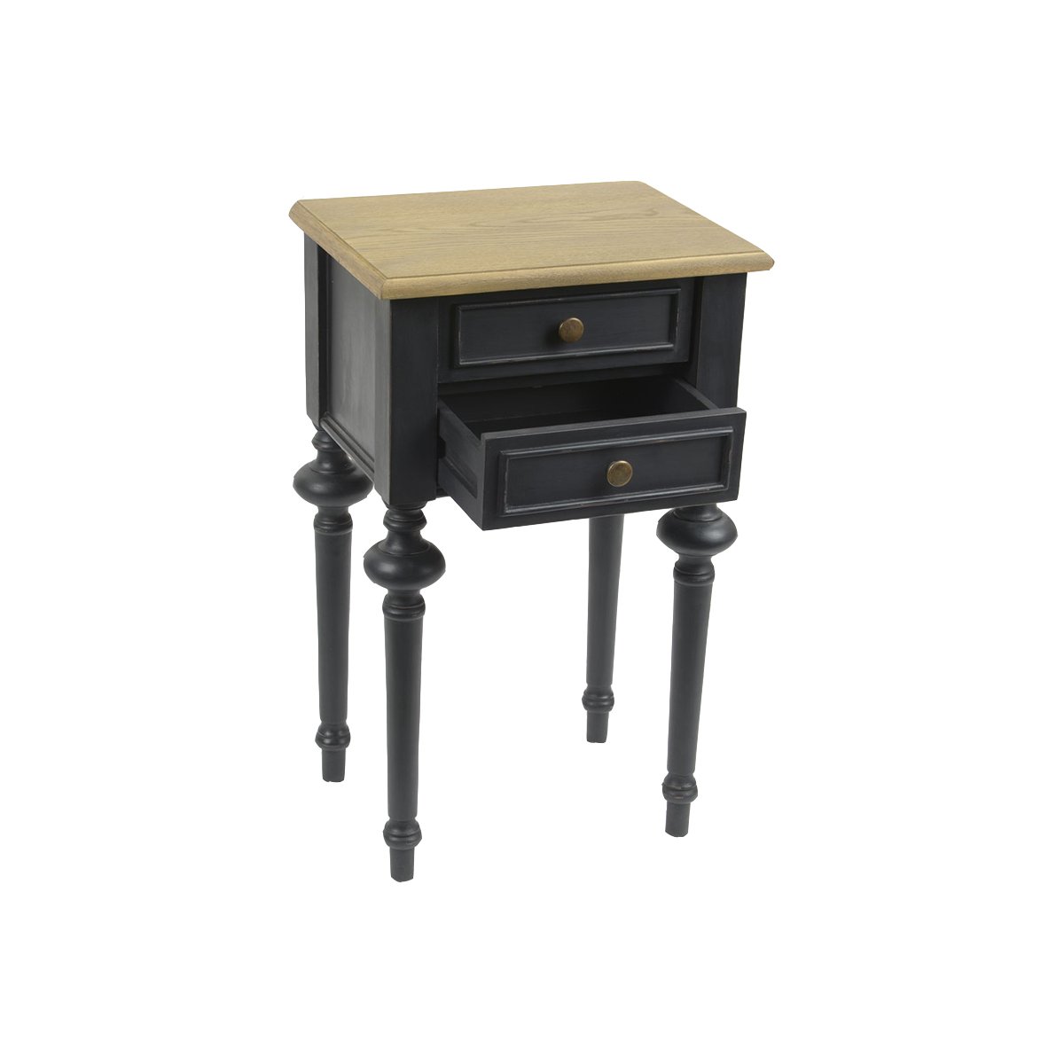 Table de chevet 2 tiroirs en bois massif   L40 cm New Légende noir, AMADEUS