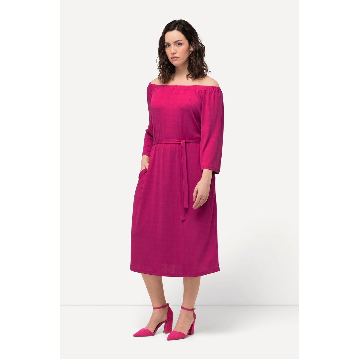 Robe midi en jersey texturé bruyère clair, ULLA POPKEN